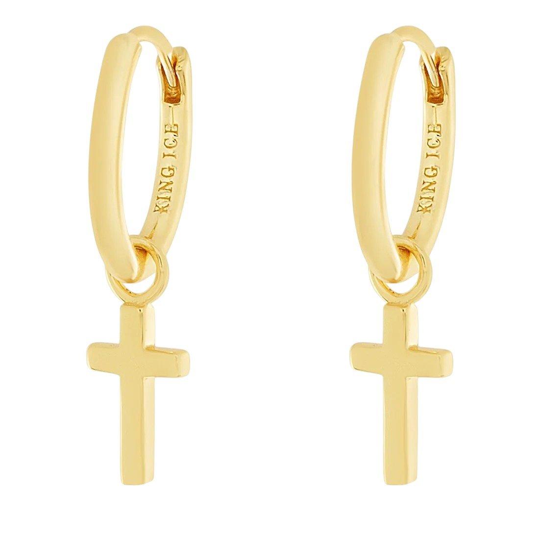 King Ice Hanging Cross Earrings - GOLD